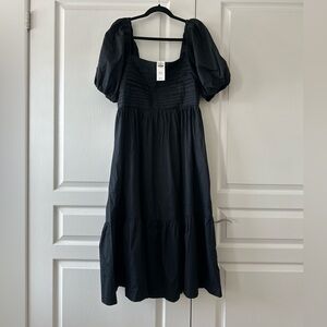 Women's The A&F Emerson Poplin Puff Sleeve Midi Dress | Black | Large